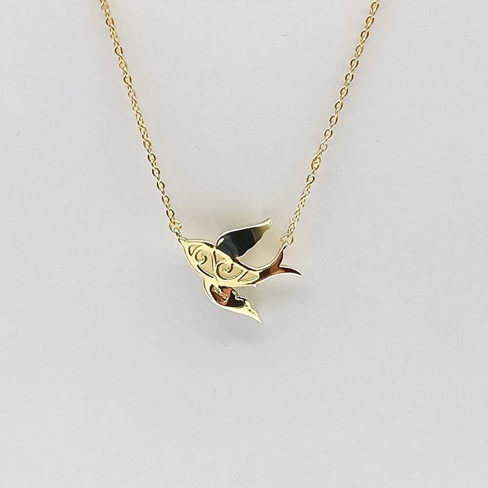 Bird Jade Sterling Silver 14k Gold Plated Necklace, Natural White Nephrite Jade - Picture 8 of 9